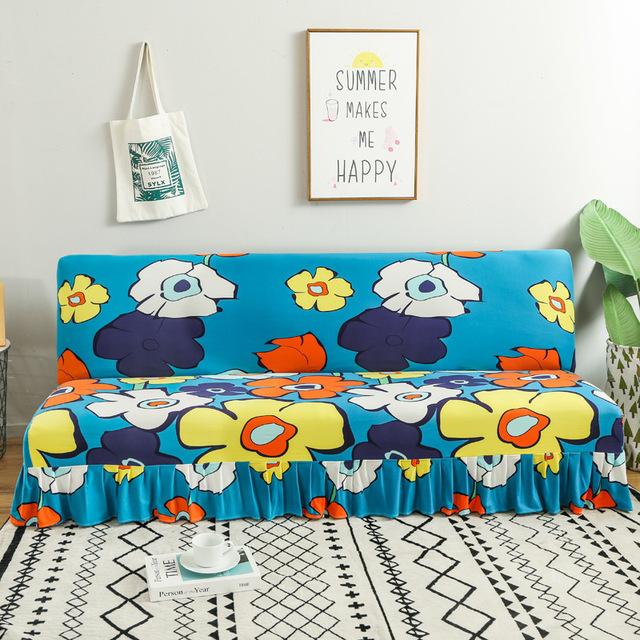 Moderne Blumenserie Sofabezug mit Rockkante für Klappsofabezug ohne Armlehne All-inclusive Elastischer Überwurfschutz
