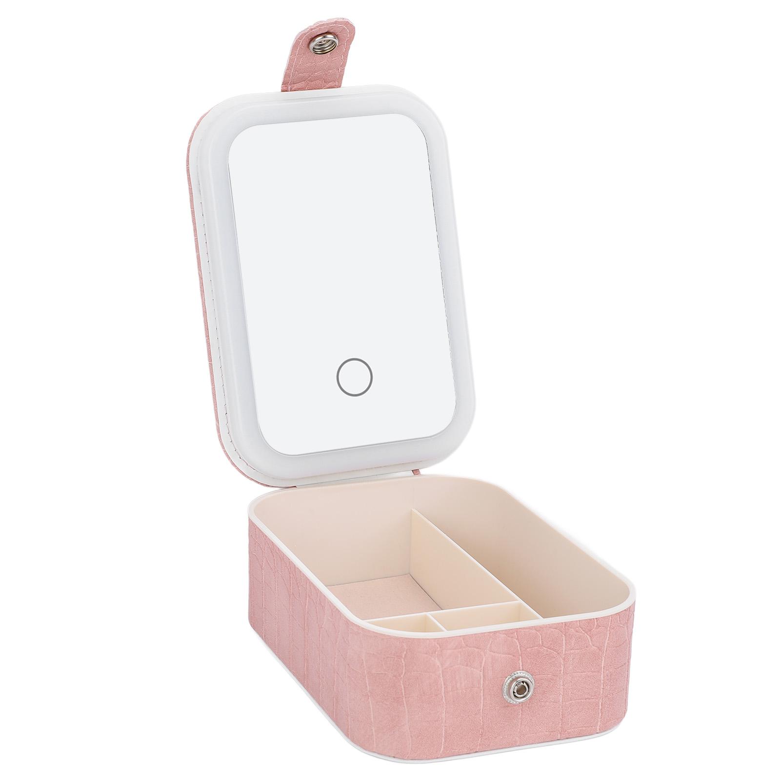 

Кейс для макияжа с зеркалом с LED-подсветкой, портативный, с внутренними отделениями, органайзер для косметики для путешествий