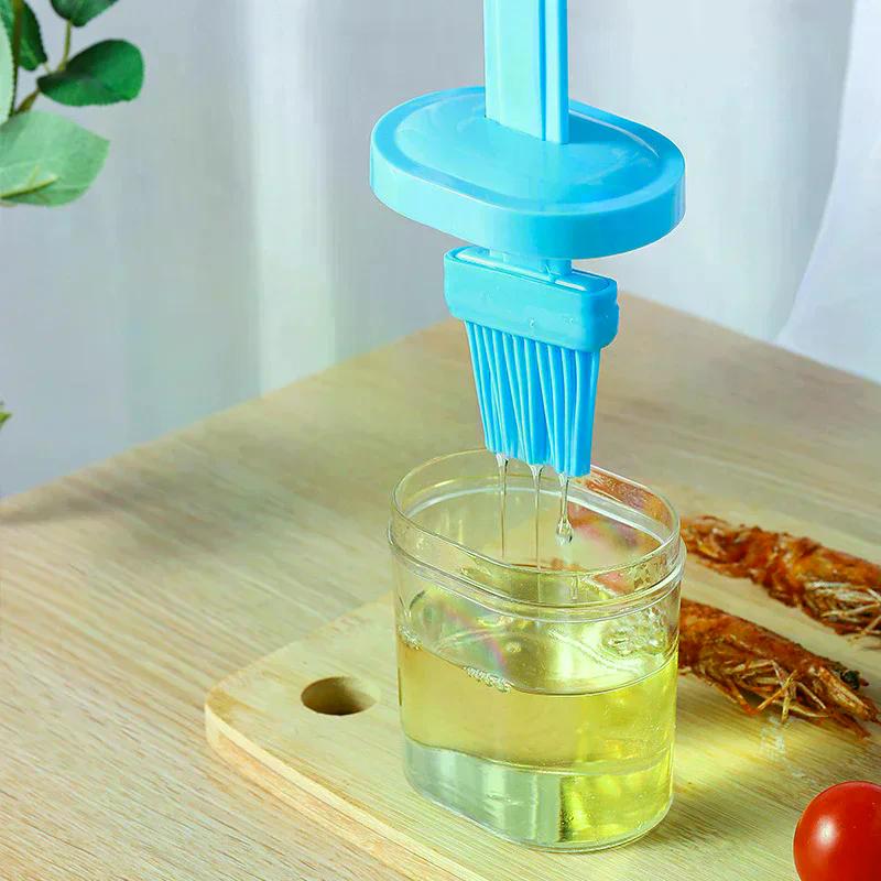 1Pc Oil Brush Pancake Oil Brush Integrated Oil Pot Brush With Bottle Kitchen Dustproof Household High Temperature Baking Tool