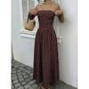 Damen Gepunktete Trägerlose Sommerkleider, Elastischer Rücken Gerafft Strandurlaub Outfits Vintage Elegant Maxikleid