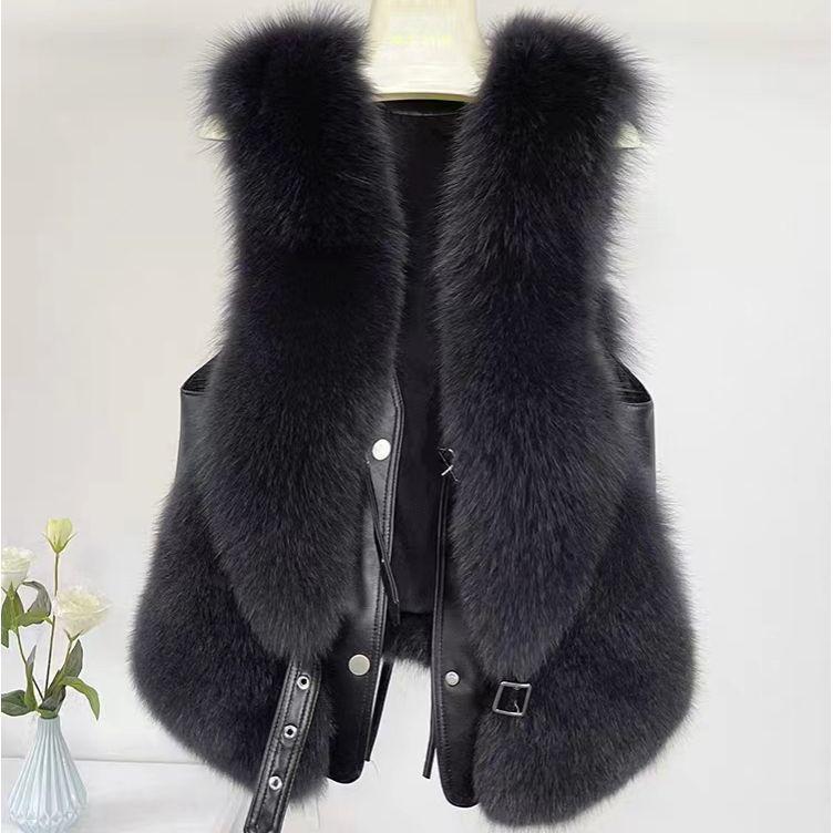 Faux Fox Fur Vest - New Autumn/winter Short Patchwork Solid Color Jacket Women's Coats