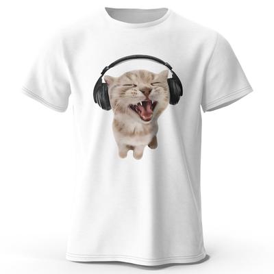 Kawaii Katze Harajuku Bedrucktes 100% Baumwoll-T-Shirt, Weiches & Atmungsaktives Rundhals Kurzarm-Tee, Unisex Niedlicher Stil