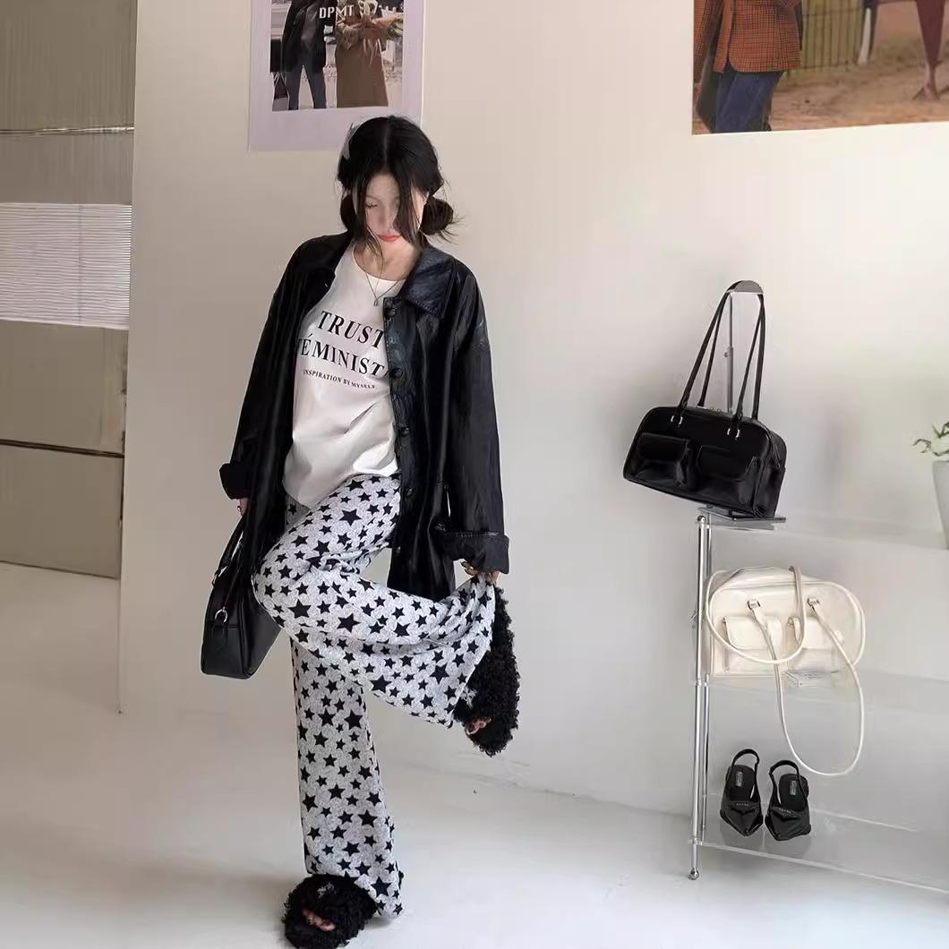 

Женские брюки большого размера с широкими штанинами, повседневные брюки для женщин на весну и осень, с высокой талией, для похудения, узкие прямые брюки с драпировкой Star XXXL