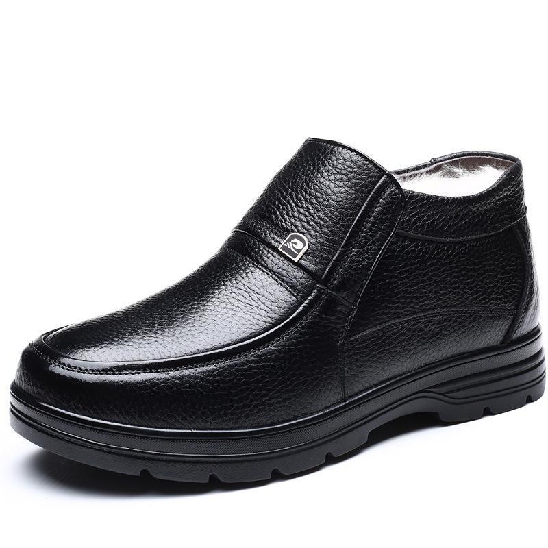 Men Winter Plus Size Genuine Leather High Top Boots Fleece Lined Warm Wool Lined Plus Velvet Leather Shoes for Men