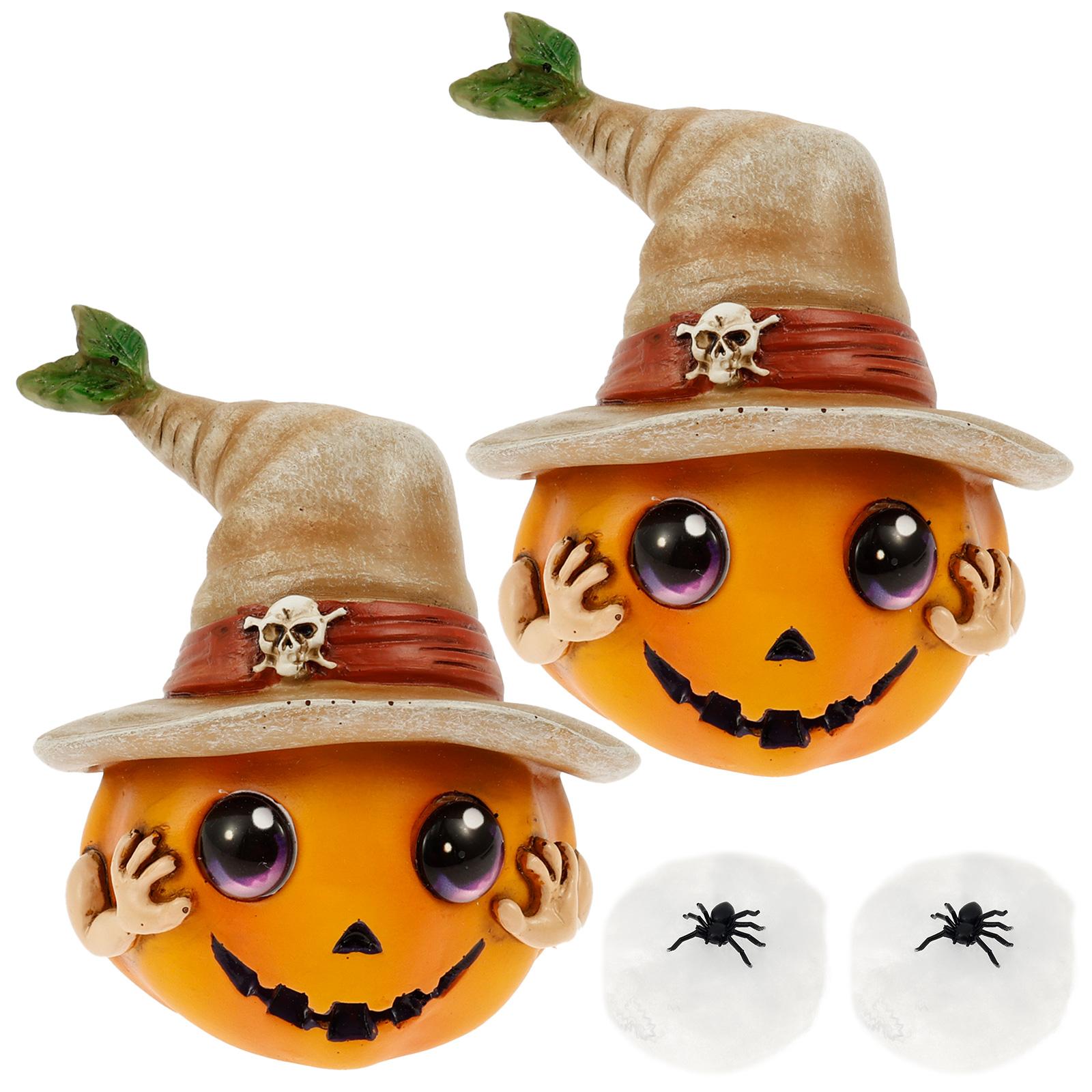 

2Pcs Halloween Pumpkin Resin Figurine Horror Hat Ghost Craft Home Decoration Pumpkin Garden Statue for Home Living Room Outdoor