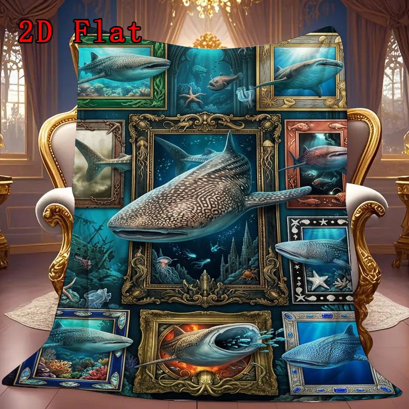 Whale Shark Collage 2D Flat Pattern Flannel Blanket, High Quality All Seasons, Home Decor, Warmth and Comfort, Perfect for Christmas Gifts.