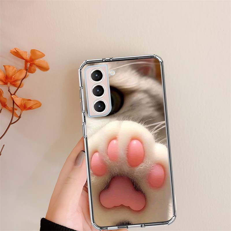 

Pink Cat Hand Clear Phone Cases for Samsung S26 Ultra Galaxy S25 Edge S24 S23 FE S21 Plus S20 S22 S10 Cover Patterned Compatible Samsung S23