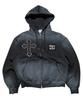 Sk8Er Rock Kreuzstich Grunge Kapuzenpullover mit Reißverschluss ((Schwarz))