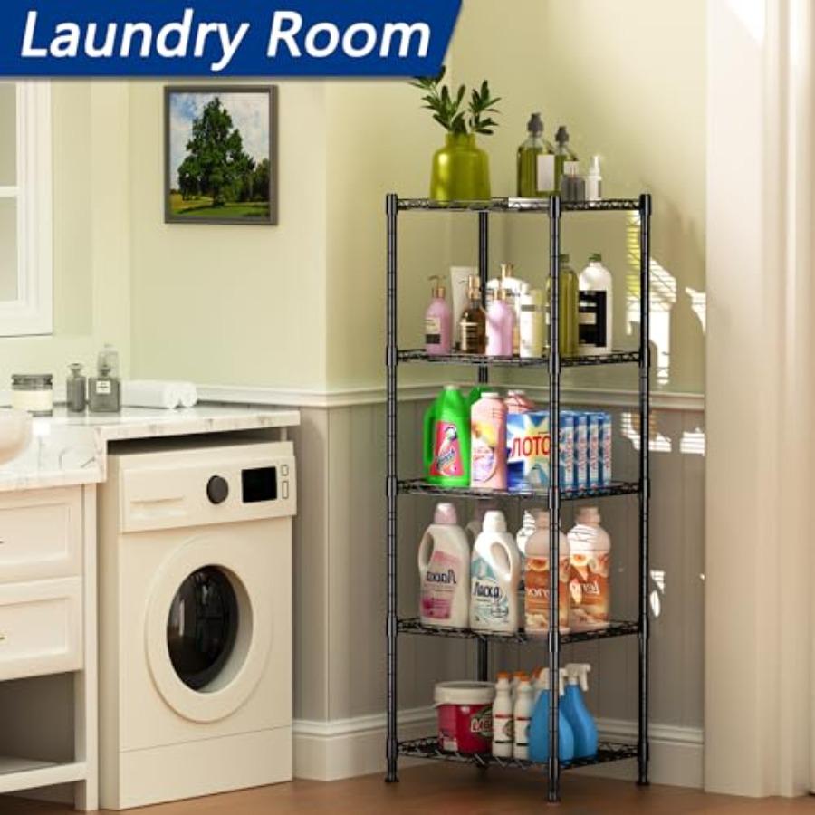 5-Wire Shelving Metal Storage Rack Adjustable ShelvesStanding Storage Shelf Units for Laundry Bathroom Kitchen Pantry Closet Bl