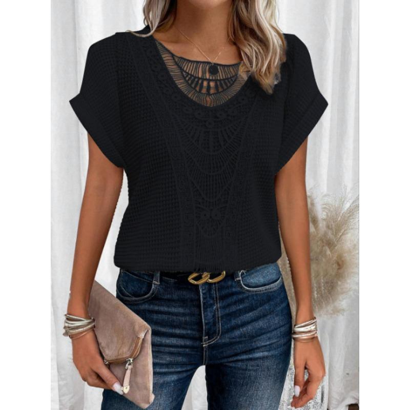European and American Spring and Summer New Lace Patchwork Short Sleeved T-shirt Versatile Women's Clothing