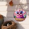 2D flat wooden hanging decorative signs, home wall or door decoration, garden decoration, the pattern is a purple owl, housewarming gift for friends