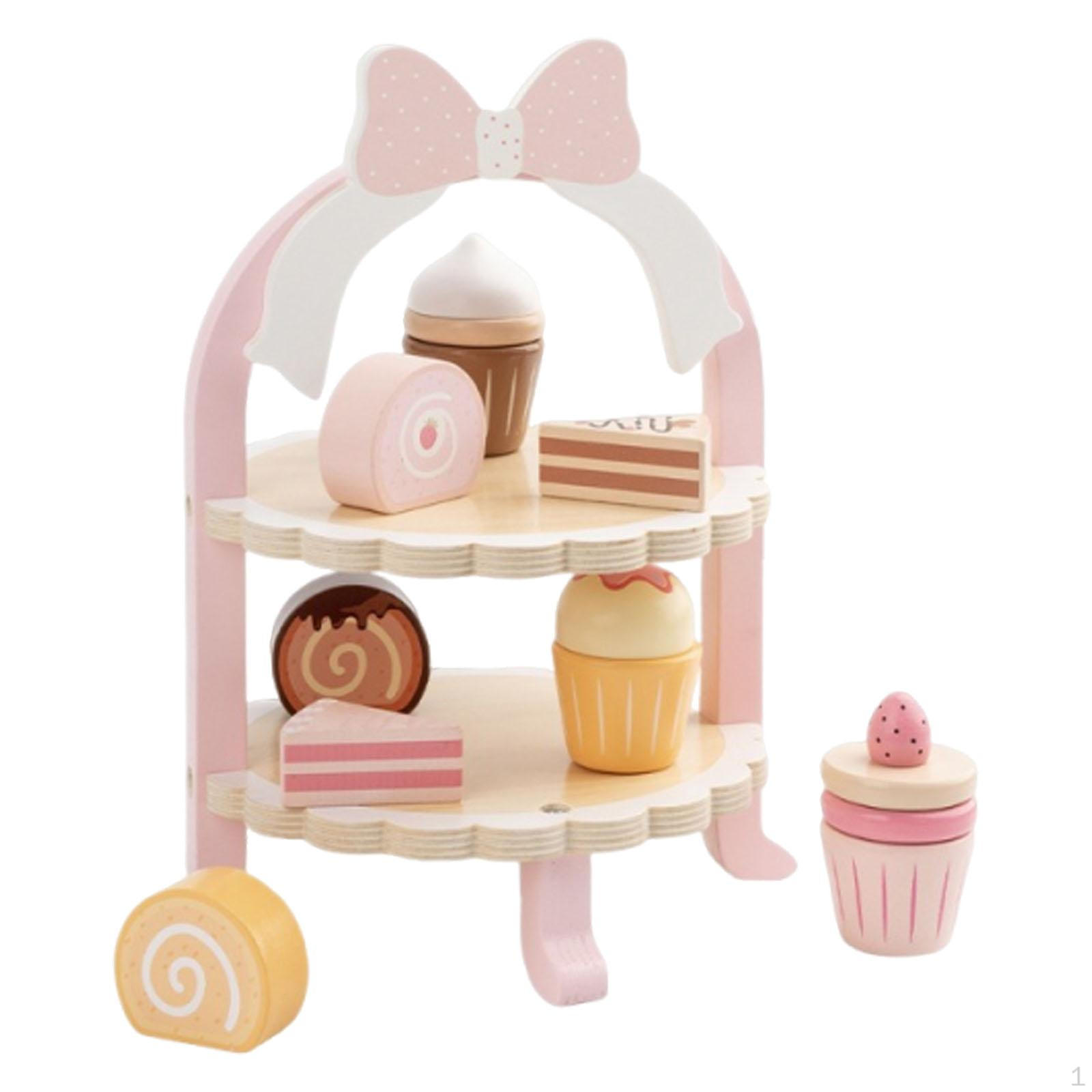 

Children s Wood Dessert Cake Stand Set with Assorted Cakes for Little Girls 25×19.3cm Accessory