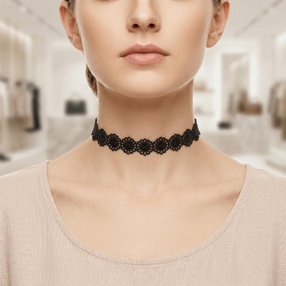 6Pcs/Set Vintage Style Gothic Elastic Necklace Adjustable Punk Necklace Fashion Lace Chokers Daily
