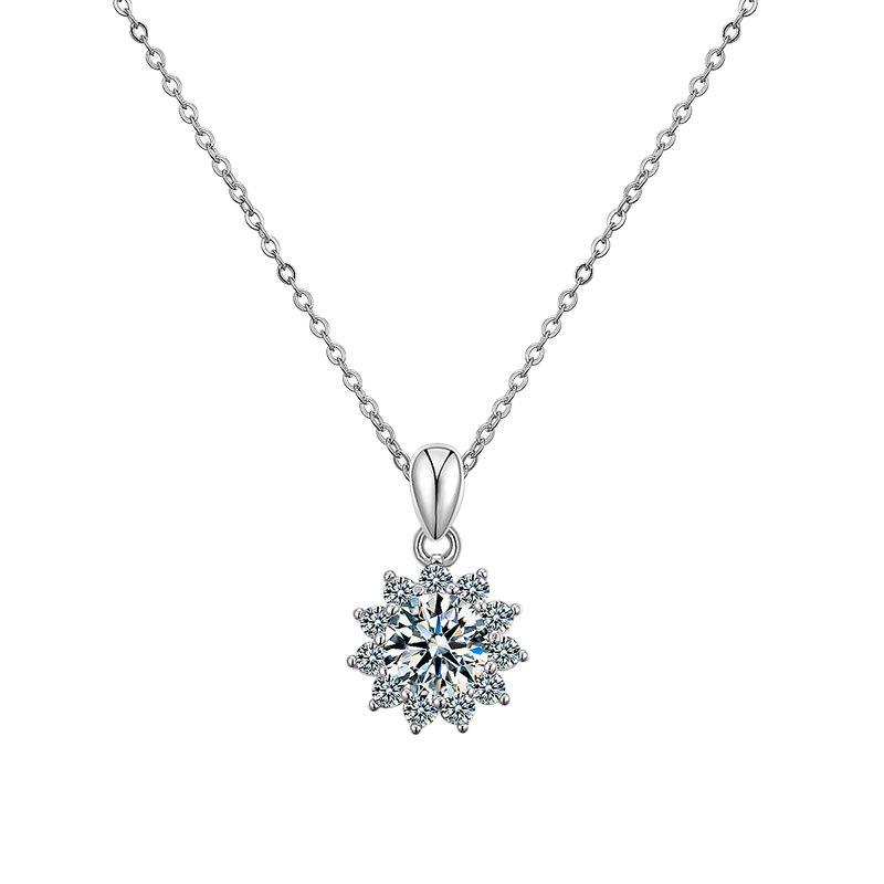 6.5mm Snowflake Halo Round Cut Moissanite Pendant Necklace S925 Sterling Silver For Women