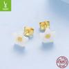 S925 Sterling Silver Cherry Blossom White Fritillary Stud Earrings For Women, Summer Simple Flower Stud Earrings