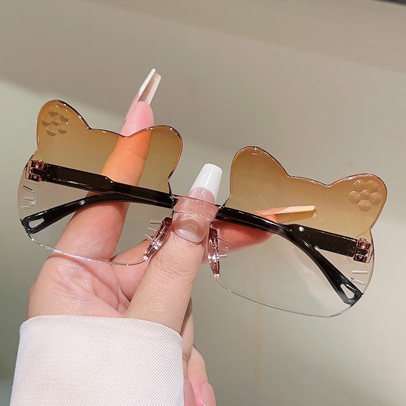 Cute Kitten Shaped Sunglasses for Children New Rimless Multi-color Decor Shades Trendy Design Gradient Kids Sun Glasses