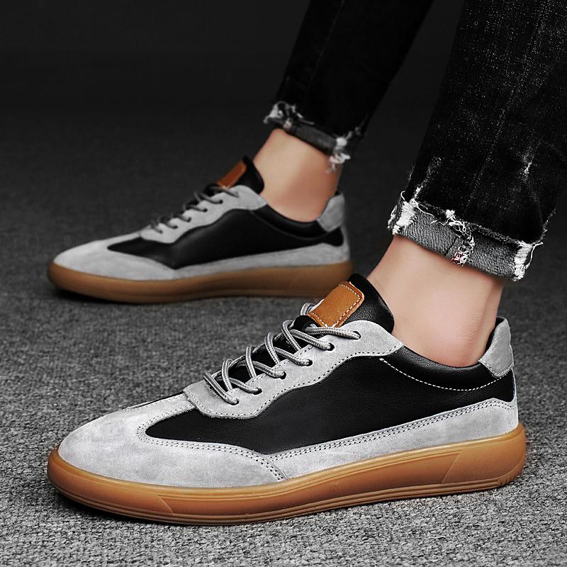 Mode Neue Herren Klassische Vulkanisierte Schuhe Echtes Leder Herren Freizeitschuhe Hohe Qualität Schnürschuhe Skate Schuhe Herren Allround Herren Flats