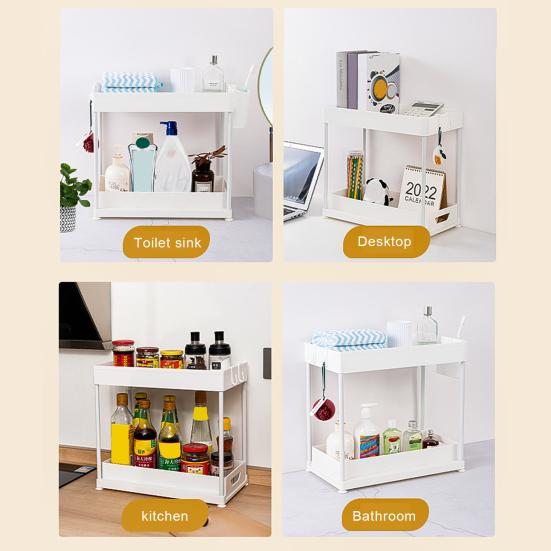 Bathroom Storage Rack with Hooks Pockets Drainage Double-layer Large Capacity And Pull-out Drawer Anti-skid