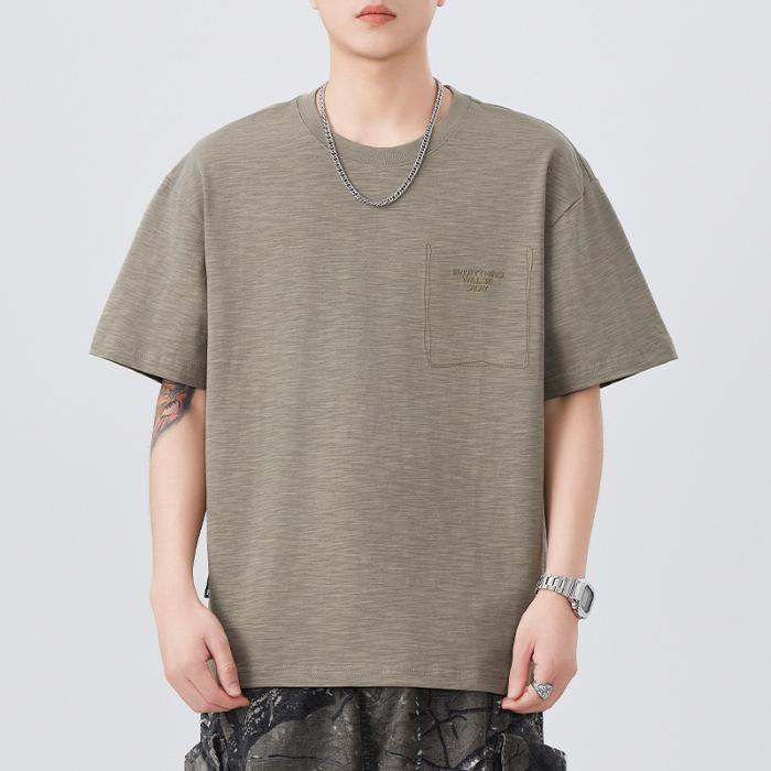 Short-sleeved T-shirt for Men's Summer New Embroidery 230g Heavy Round Neck Five-point Sleeve T-shirt Casual