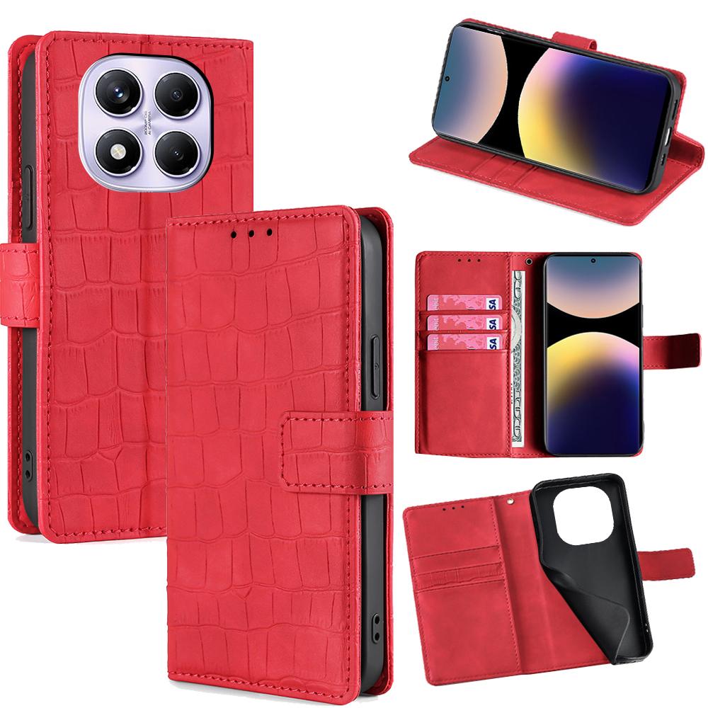 

For Xiaomi Redmi Note 14 Pro 4G Leather Case Wallet Stand Crocodile Texture Mobile Phone Cover D