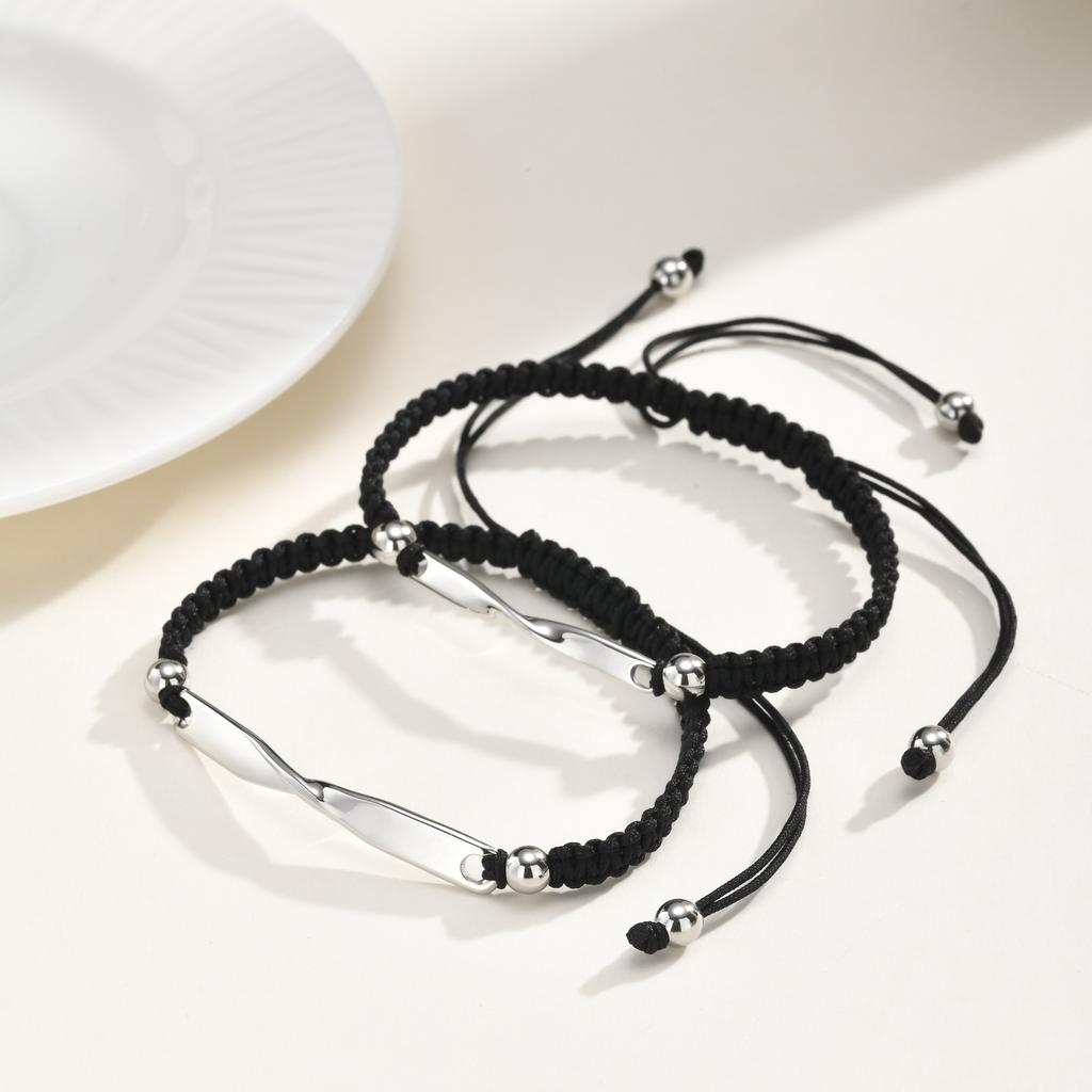 Vnox Stainless Steel Mobius Couple Bracelet, Adjustable Braided Rope Unisex Handmade Anniversary Jewelry Gift for Men Women