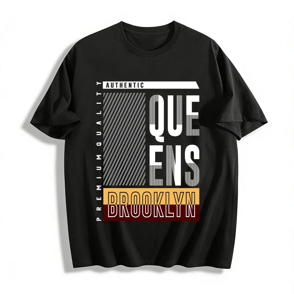 Brooklyn Queens Color Block Print Casual Loose Fit T-Shirt Pure cotton T-shirt XXS