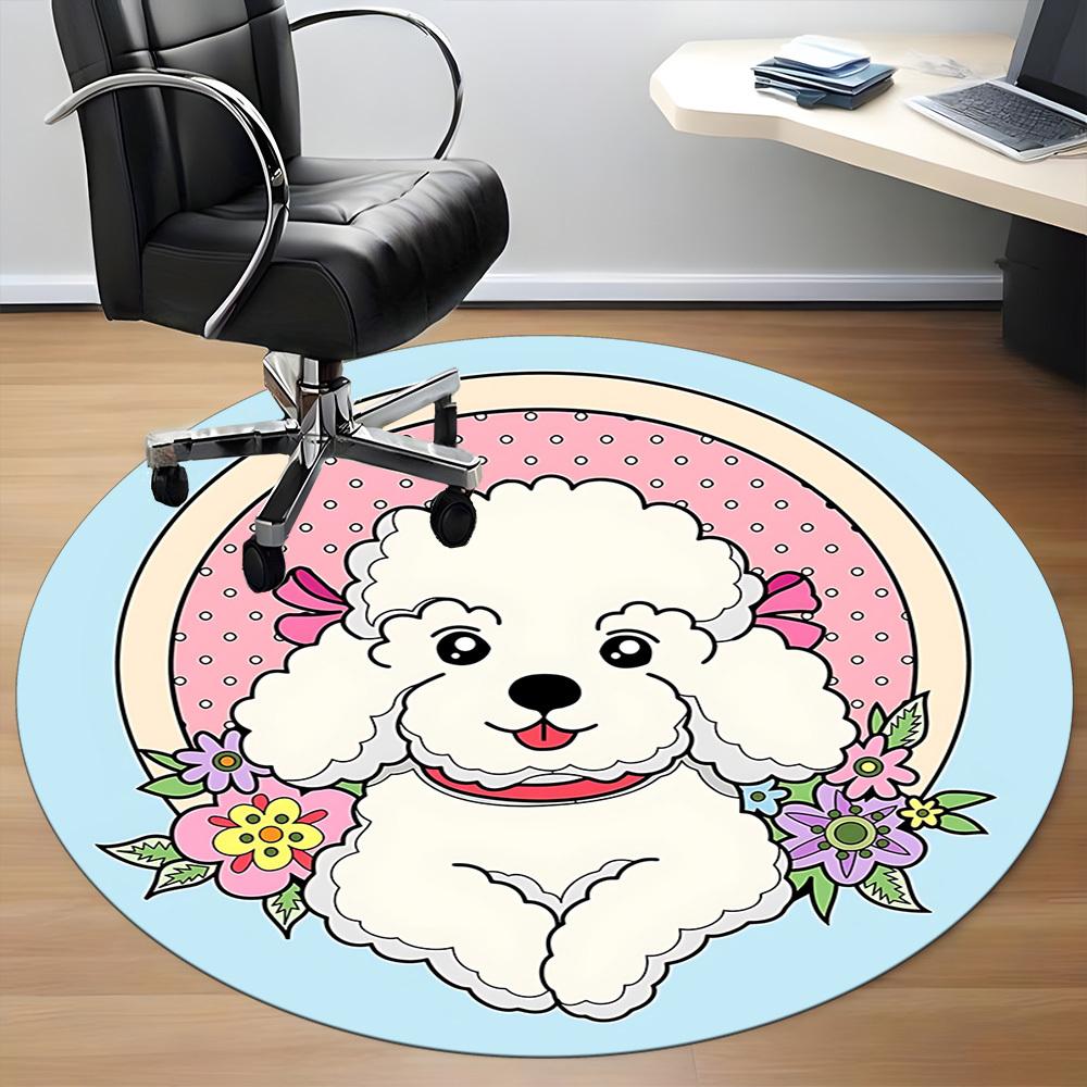 1 szt. Okrągły dywan Poodle Flowers do biura, Dywan do biura, do gier, Lekka okrągła mata podłogowa yy260205098