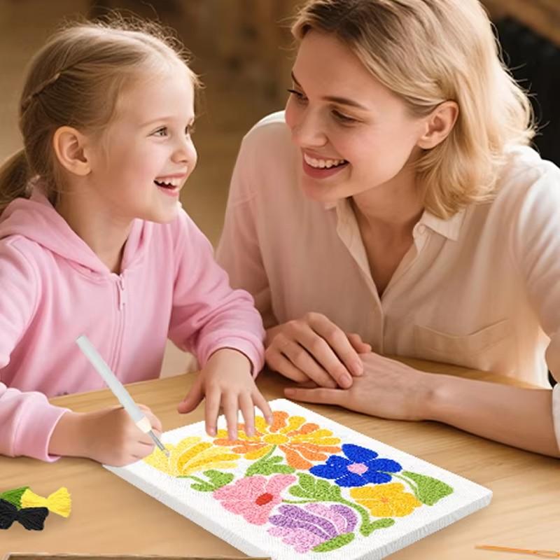 DIY Punch Needle Kits for Beginners Flower with Frame Embroidery Punch Needle Starter Craft Set Easy for Adults Diy Gift Home De