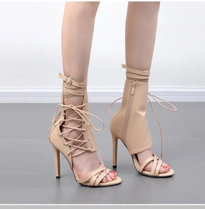 Summer Gladiator Heel Sandals for Women Fashion Open Toe Lace-Up Stilettos Elegant Ladies Side Zipper Wedding Party Shoes