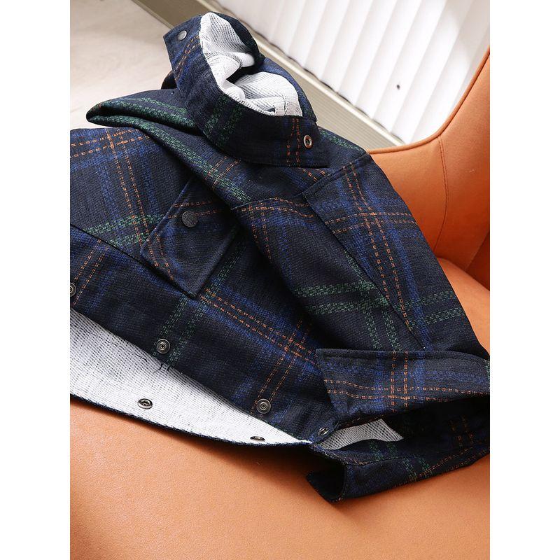Loose Plus size! Double-sided Different Colors! Foreign Trade Tail Goods Men's Spring and Autumn Lapel Denim Jacket Plaid Top