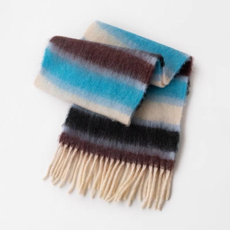 New Colorful Rainbow Scarf Women's Winter Dopamine Senior Student Sweet Warm and Cold Proof Plush Scarf Shawl