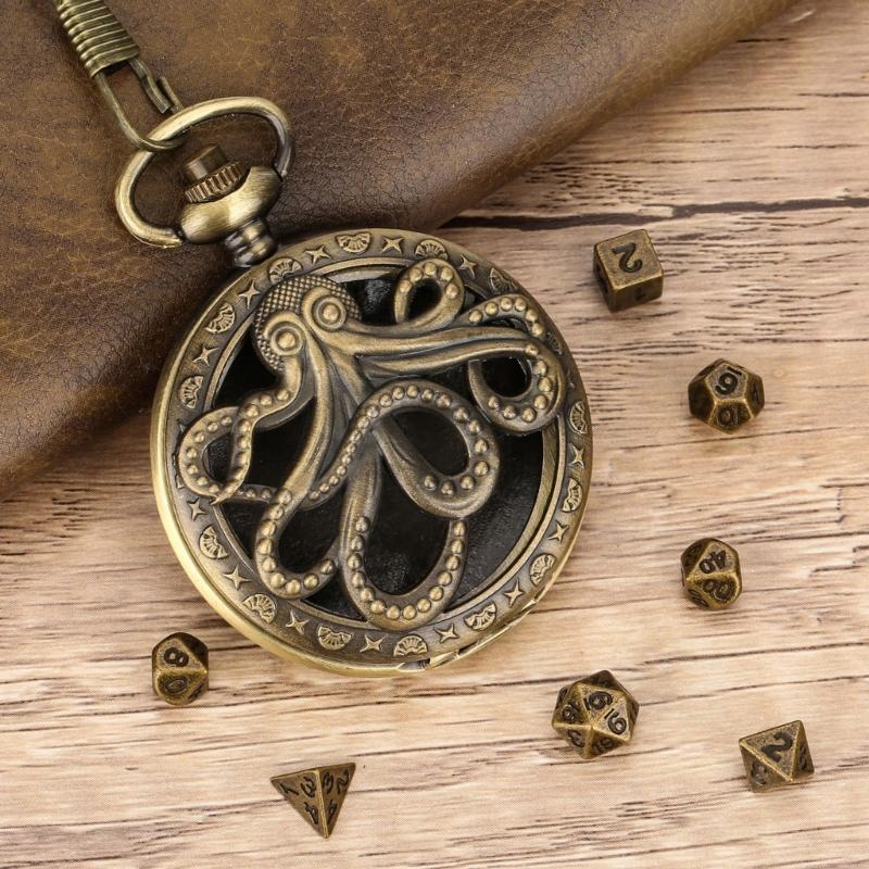 Portable and Stylish Pocket Watch Set Polyhedral Dices Set with Pocket Watch Case Pocket Watch Case Pendant