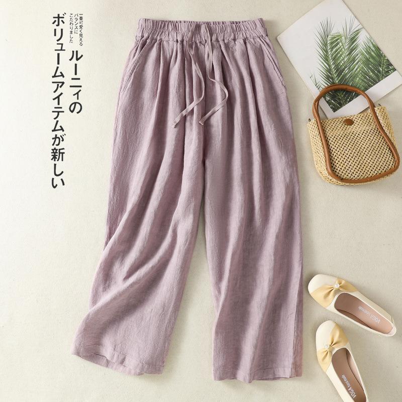 

Real Shot Summer New Literary and Retro Cotton and Linen Wide-leg Radish Pants Loose Casual Nine-point Pants Women s Clothing XL фіолетовий