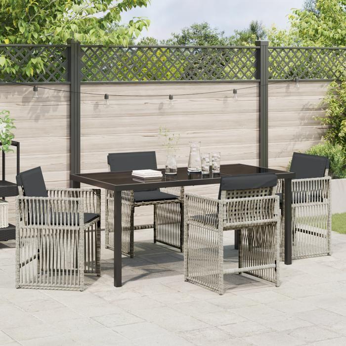 VidaXL Ensemble de Repas de Jardin 5 Pièces Avec Coussins Gris Clair Poly Rattan 3380667