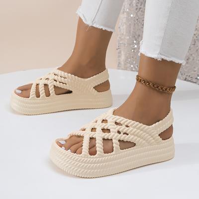 2024 Sommer Neue Heißverkaufende Damen Sandalen Dicksohlige Einfarbig Mode Leicht Outdoor Lässig Flachsohlige Damen Sandalen