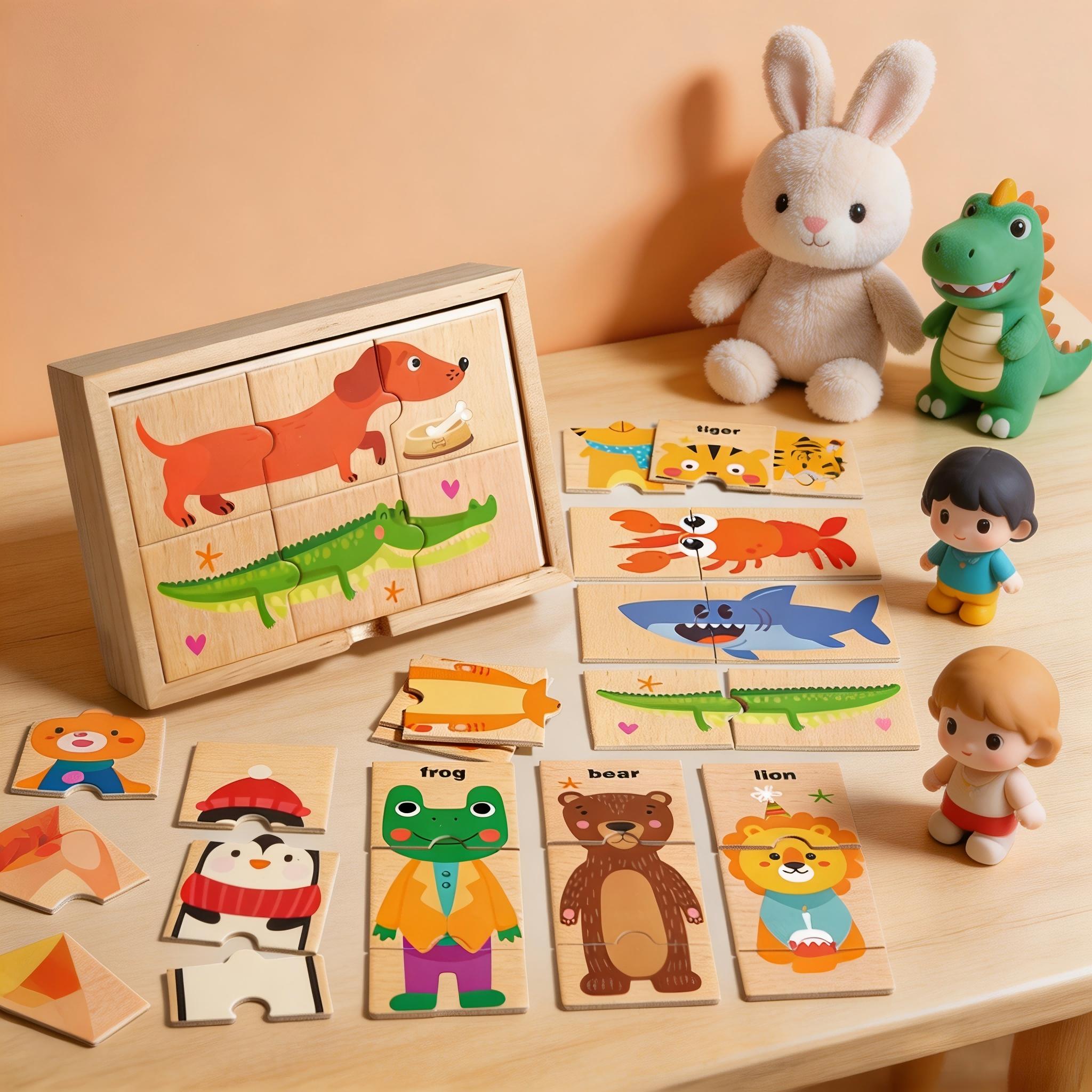 Wooden Box Animal Puzzle Wooden Montessori Puzzle Educational Learning Toys Sensory Toy for Preschool Kids