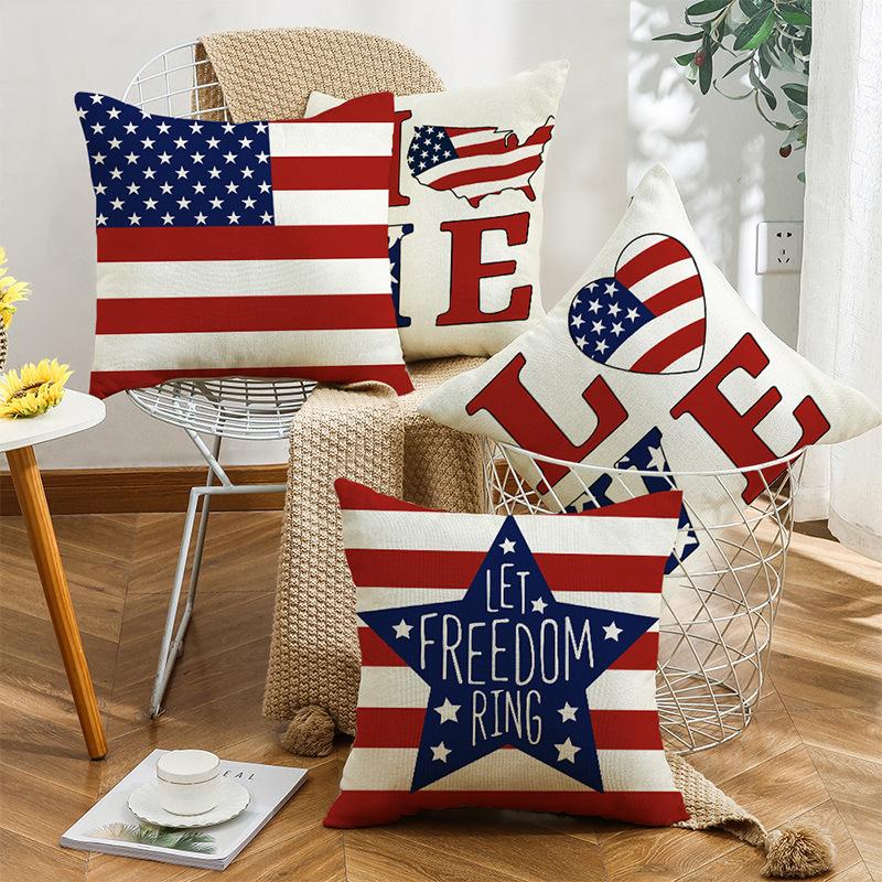 New Home American Flag Letter Print Sofa Office Linen Pillow Cover Cushion Cover