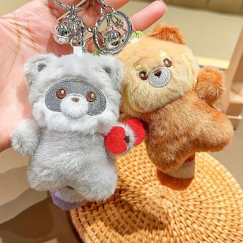 Jinnew Adorable Lamb Cat Take Seashell Otter Little Bear Plush Animal Keychain