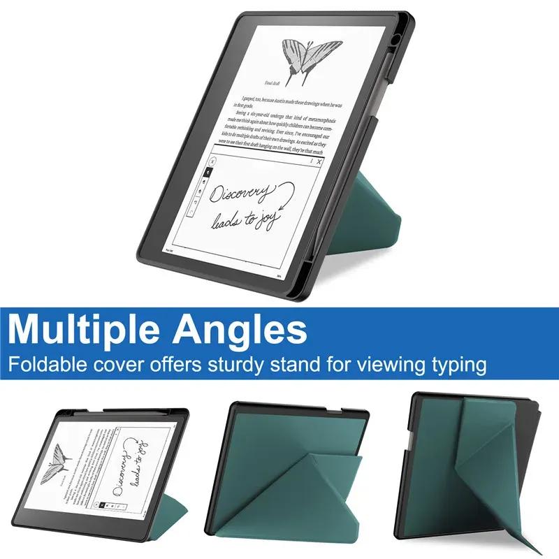 For Kindle Scribe 2024 Case 10.2 Inch PU Leather Multi-folding Stand Smart Auto Wake Sleep Ebook Cover Funda with Pencil Holder
