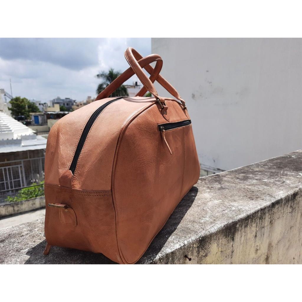 Men Brown Vintage Real Travel Luggage Duffle Gym Bags Tote Goat Leather