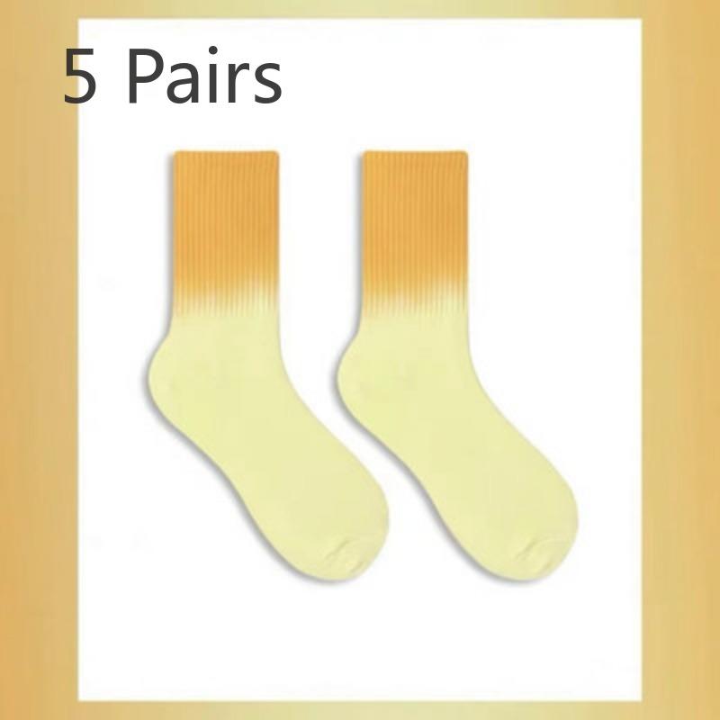 5 Perechi de Șosete Subțiri de Primăvară/Vară pentru Femei, cu Absorbție a Umidității, Transpirație, Respirabile, cu Vopsea Tie-Dye în Gradient