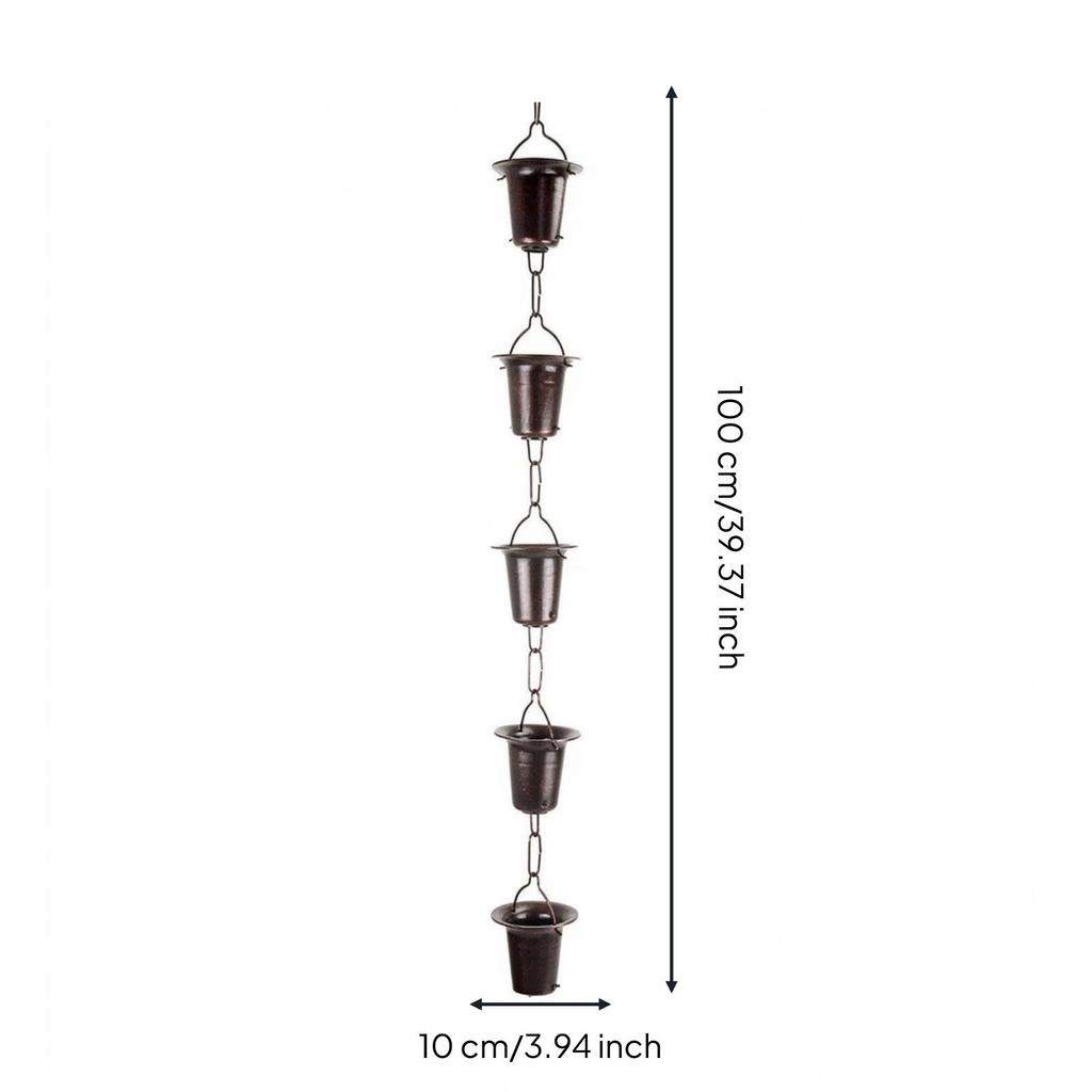 Outdoor Rain Chain Retro with Cups Elegant Hardware Silver-Toned for