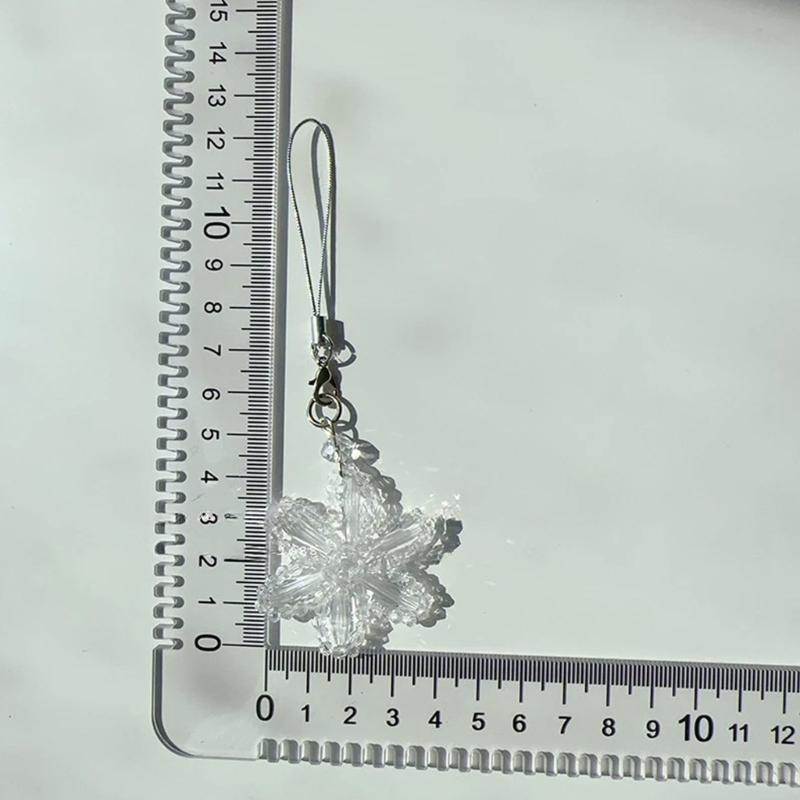 Snowflake Charm Mobile Phone Strap Accessory With Flashing White Crystals Beads Fashion Accessory for Christmas Gifts