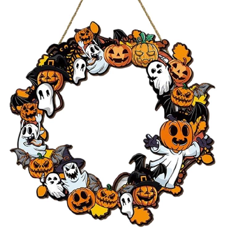 Halloween Türschild Dekoration Hängend Holz Wanddekoration Rustikal Haustür Hänger für Zuhause Zimmer Innen Außen Feiertag