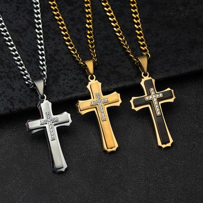 2026 Necklace Men's Multilayer Cross with Diamond Zircon Pendant Popular Jewelry