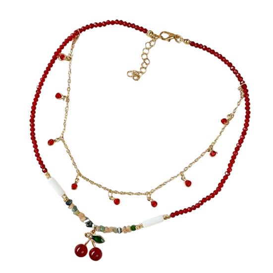 Cherry Pendant Necklace Double Layer Dainty Necklace Slim Chain Choker