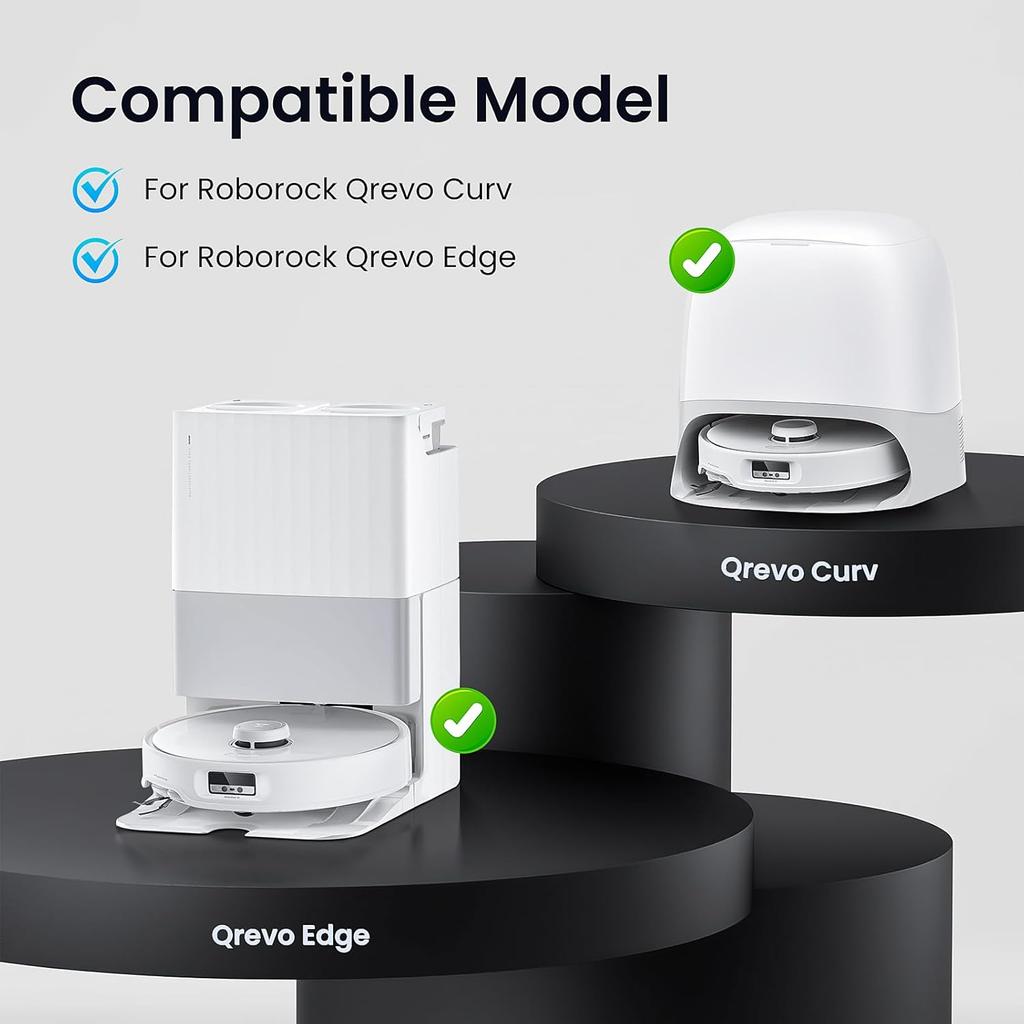 21 Pack Replacement Parts for Roborock Qrevo Curv/Qrevo Edge Robot Vacuum, 1 Roller Brush, 6 Vacuum Bags, 4 HEPA Filters, 4 Mop Pads, 4 Side Brush, 1