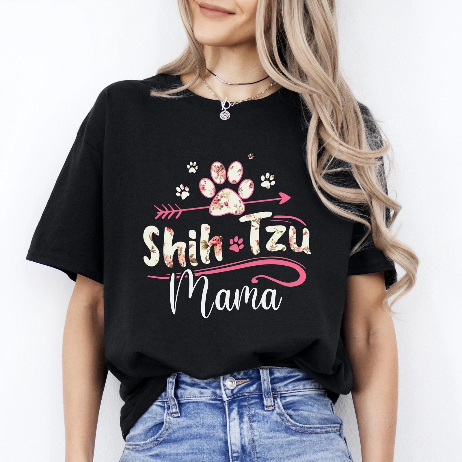 Shih Tzu Mama T-Shirt gift Dog paw Shih Tzu Dog mom Unisex tee Black Navy Dark H L