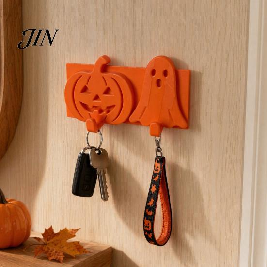 Door And Tile Hook Pumpkin Ghost Key Hook, 3D Printed Halloween Wall Decor, Cute Hooks Self Adhesive Holder, No Drill Hanging Relief