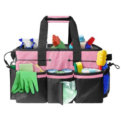 Large Cleaning Caddy Bag With Handle Built-In Sturdy Support Board Multi-Compartment Design Cleaning Supply Tote